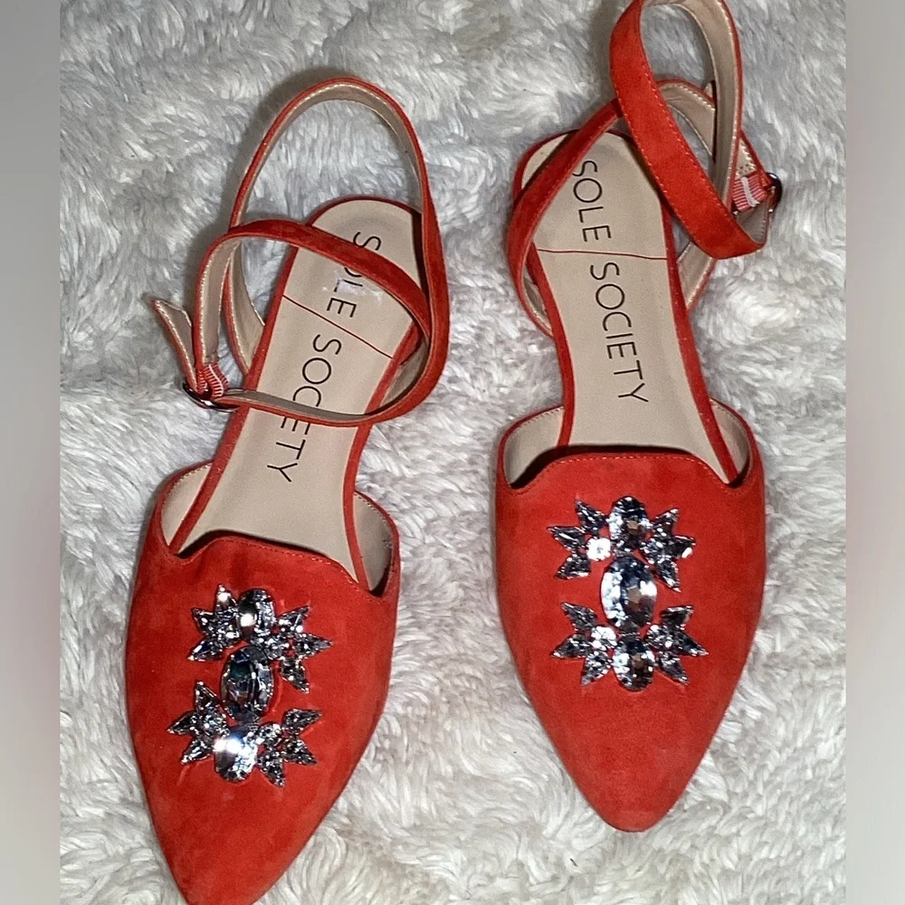 Sole Society Pearla Embellished Pointed Toe Leather Sandals size 9.5